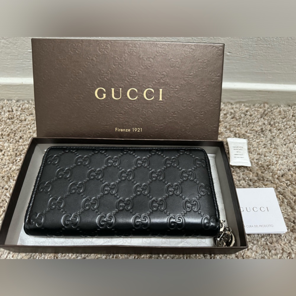 Authentic Gucci Guccisima GG Continental Zip Around Wallet Black Leather